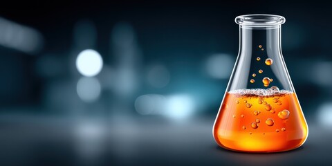 Poster - Erlenmeyer Flask with Orange Liquid Bubbles Science Experiment