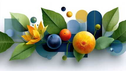 Poster - Vibrant Floral and Fruit Still Life with Geometric Design Elements