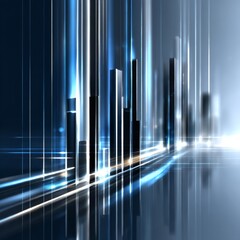 Poster - Abstract Blue Light Structures: A Modern Digital Rendering with Geometric Shapes and Reflections.