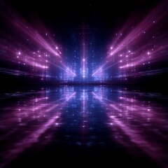 Poster - Abstract Cityscape Reflection: A Surreal Purple and Blue Light Display over a Reflective Surface