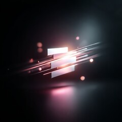 Poster - Abstract Glowing Rectangles and Lines on Black, Modern Geometric Composition with Bokeh Effects