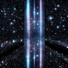 Fototapete - Cosmic Portal: Glowing Beams and a Galaxy of Stars - Abstract Light Show Through the Universe