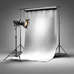 Fototapete - Illuminated Photography Studio Setup: A Crisp White Backdrop and Professional Lighting Equipment