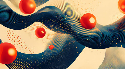 Poster - Abstract wave design with red spheres floating above textured surfaces elegant backdrop creative graphic element