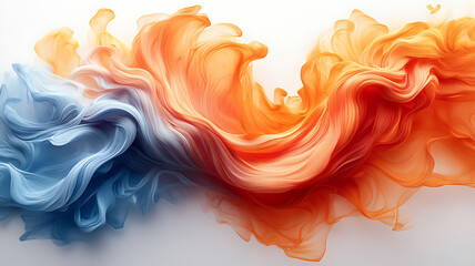 Poster - Abstract waves of fluid art in orange and blue tones on a light background