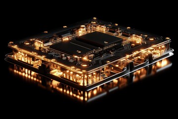 Poster - Glowing Microchip Symbolizing Innovation on Black Background