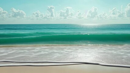 Wall Mural - Tranquil beach with gentle waves under a clear blue sky during a perfect vacation day, Idyllic perfect beach and tranquil sea waves vacation background