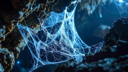 Intricate Spiderweb In Dark Cave