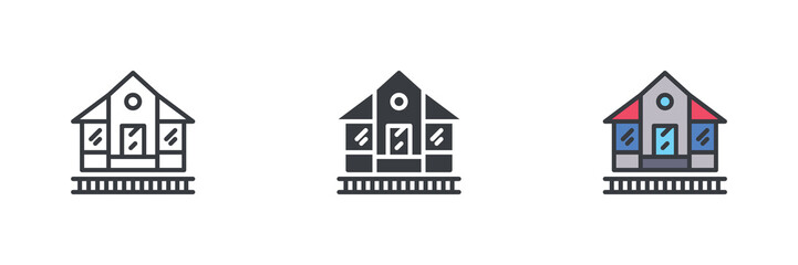 Poster - Train station building different style icon set
