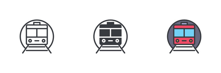 Poster - Subway train tunnel different style icon set