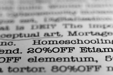 Leinwandbilder - 20 percent off. Text printed on a page. A piece of paper with a phrase. Marketing.