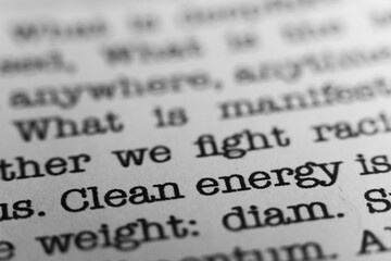 Leinwandbilder - Clean energy is the future. Text printed on a page. A piece of paper with a phrase written in retro typewriter font