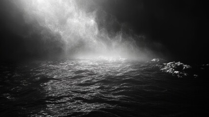 Poster - Abstract Grayscale Water Surface Illuminated by Bright Light