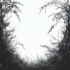 Poster - black and white grasses framing a bright background