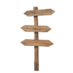 Aufkleber - Rustic wooden signpost with directional arrows on a white background