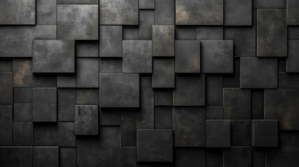 Poster - Dark Gray And Black Textured Square Blocks Abstract Background