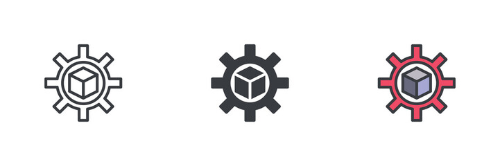 Fototapete - Cube Inside the Gear different style icon set
