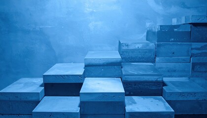 Poster - Building steps in blue hue abstract design digital art contemporary environment elevated perspective