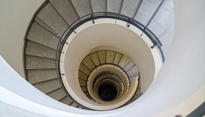 Poster - Spiral staircase design modern building architectural photography indoor aerial view minimalist concept