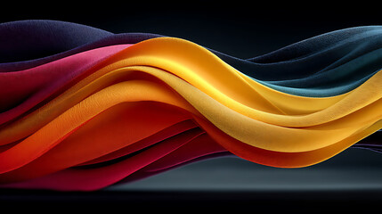Poster - Abstract wavy fabric layers in vivid colors on dark background digital illustration with artistic motion and flowing texture perfect for creative design