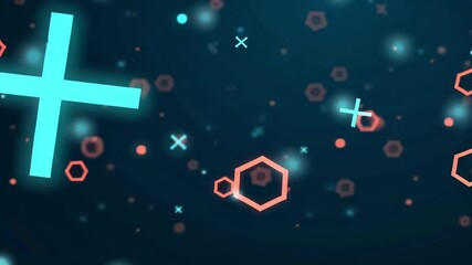 Poster - Colorful geometric shapes with neon illumination against a dark background