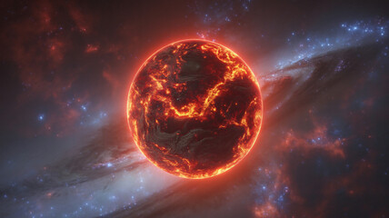 Wall Mural - Fiery planet orbiting within a starry galaxy