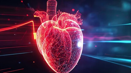 Poster - Futuristic glowing heart design representing love and technology in a cyber environment, Digital Heart with Futuristic Glowing Design in Cyberspace