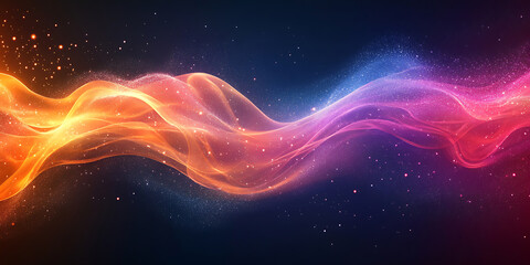 Poster - Abstract wavy pattern with glittering particles on dark background creates a dynamic and energetic composition featuring gradient colors