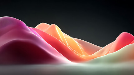 Poster - Abstract wavy silk fabric in vibrant pastel colors with gradient effect dark background smooth elegant material art colorful fluid waves 3d render backdrop