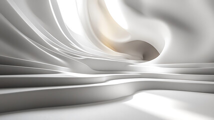 Poster - Abstract white architecture with smooth curves and elegant lines creating a modern minimalist design with soft light and shadows