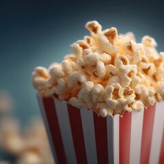 Poster - Mouthwatering Popcorn in a Red and White Striped Container - A Classic Snack for Movie Nights and Fun Gatherings. Enjoy the Delicious Treat!
