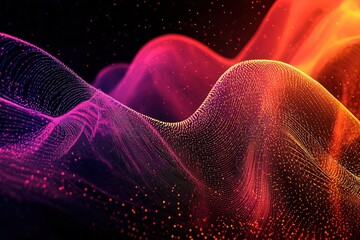 Fototapete - Abstract wave pattern with glowing particles on a dark background
