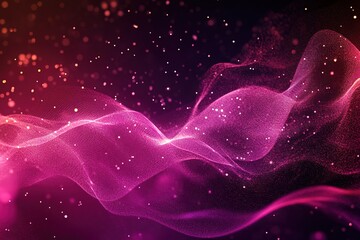 Fototapete - Abstract pink and purple particle wave with glowing light on a dark background