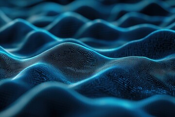 Fototapete - Abstract blue wave surface with digital dot pattern background