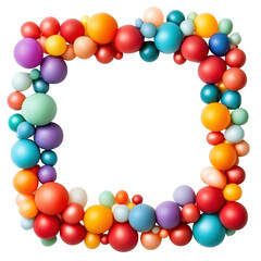 Poster - Colorful arrangement of glossy spheres creating a decorative border for various design applications in bright hues