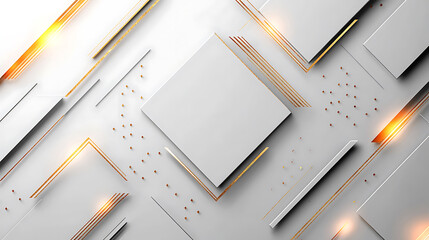 Poster - Abstract white geometric background with golden lines and small dots modern minimalist design