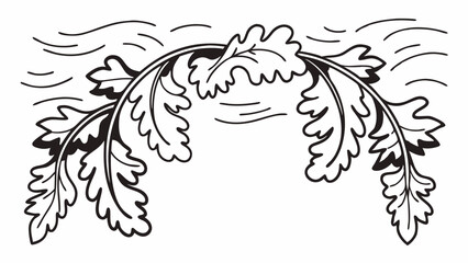 Poster - Illustration of a curved branch with leaves and wavy lines in black and white design element created with generated ai
