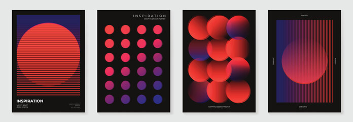 Poster - Modern gradient poster background vector set. Cover template with vibrant perspective geometric prism shapes, line. Ideal design for social media, cover, banner, flyer.
