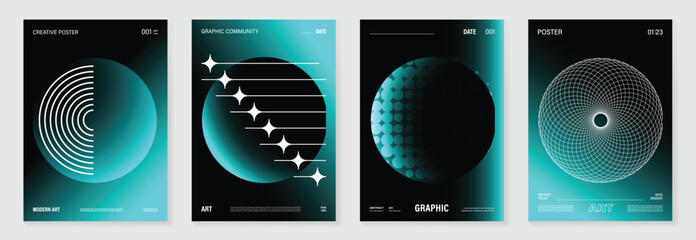 Poster - Modern gradient poster background vector set. Cover template with vibrant perspective geometric prism shapes, line. Ideal design for social media, cover, banner, flyer.