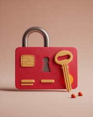 Fototapete - Colorful abstract lock and key set against a soft background, highlighting security and design
