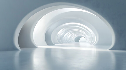 Poster - Abstract white tunnel architecture perspective with smooth reflections and seamless arches leading to light