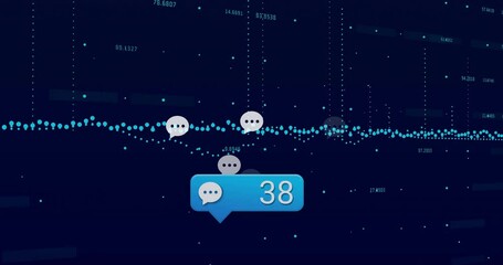Poster - Large bright blue chat notification bubble displaying number 47 centered over navy data wave
