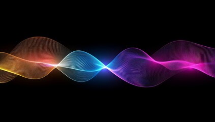 Wall Mural - Abstract Glowing Waveform Design Over Black Background with Multiple Colors Representing Digital Data and Energy Visualization