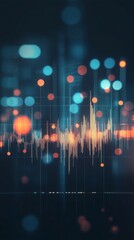 Wall Mural - Abstract Digital Data Visualization With Blue And Orange Bokeh Lights And Vertical Lines