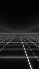 Wall Mural - Abstract Grid Pattern with Glowing White Lines on Black Background