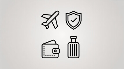 Poster - Minimalist line art icons set for finance and travel safety