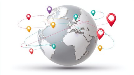 Poster - Globe with colorful location pins illustrating global connectivity and navigation.