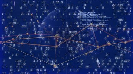 Aufkleber - Dotted wireframe globe being animated over blue backdrop, with glowing nodes linking binary digits