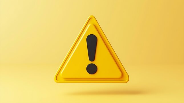 Yellow warning sign with exclamation mark symbol illustration. Danger and caution concept signifying vital information or potential hazard notification. Clean rendered graphic element representation.