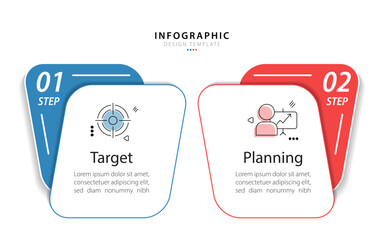 Fototapete - Business infographic template. 2 Step timeline journey. Process diagram, 2 options on white background, Infograph elements vector illustration.